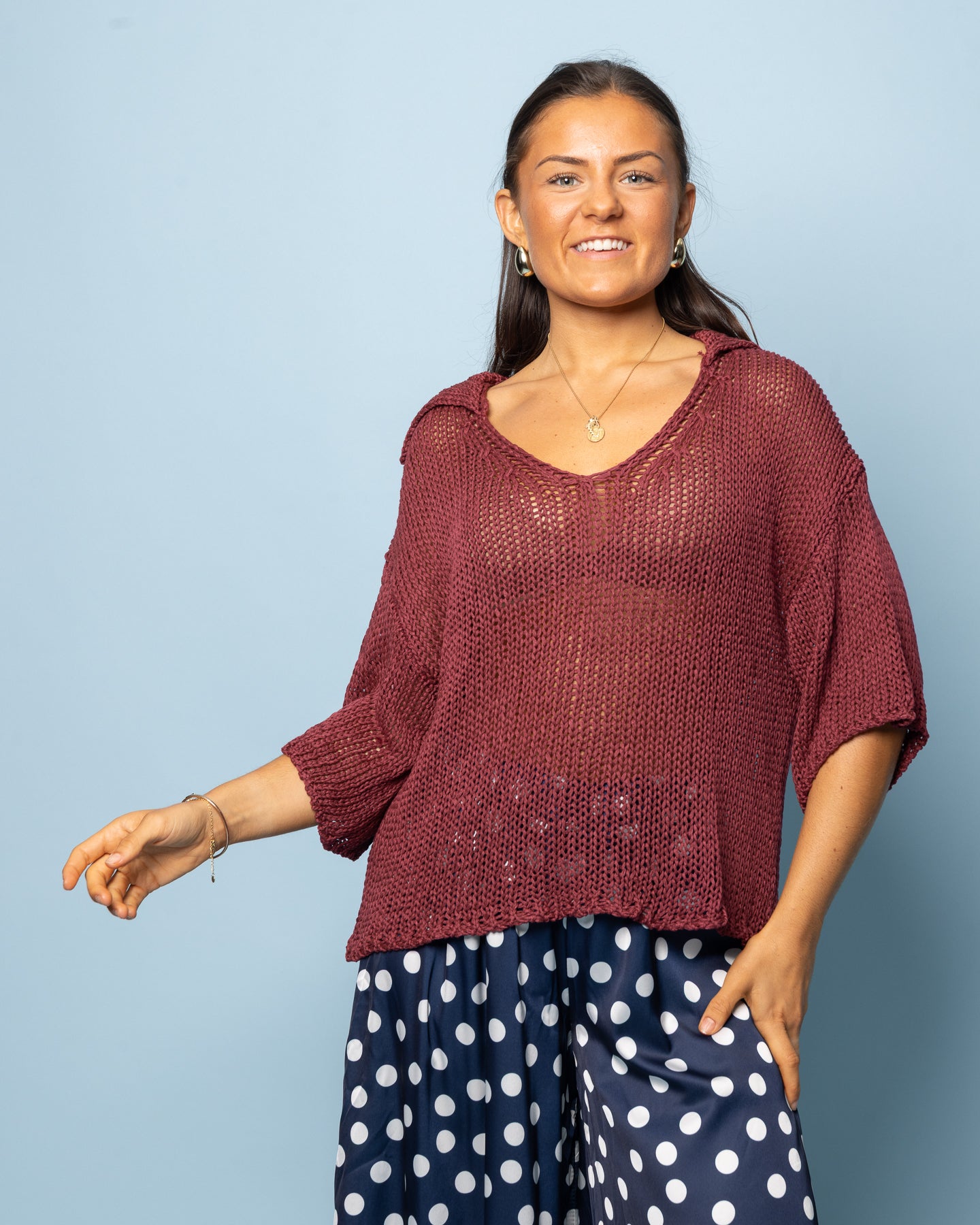 Pull à col polo cerise