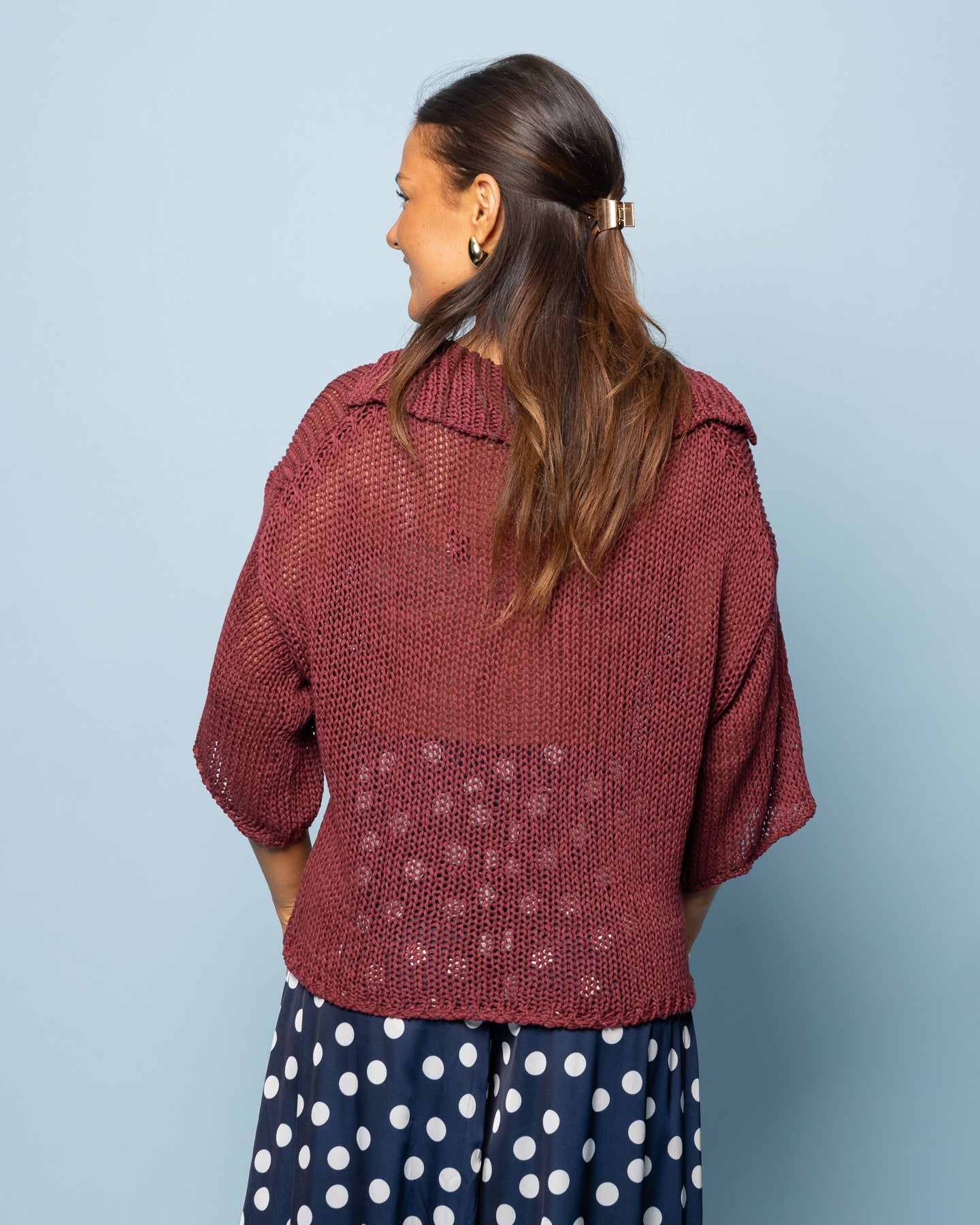 Pull à col polo cerise