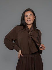 Blouse cravate bijou choco